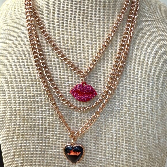 Juicy Couture Layered Necklace With Heart & Lips Charms In Rose Gold-Tone Metal - Picture 2 of 9